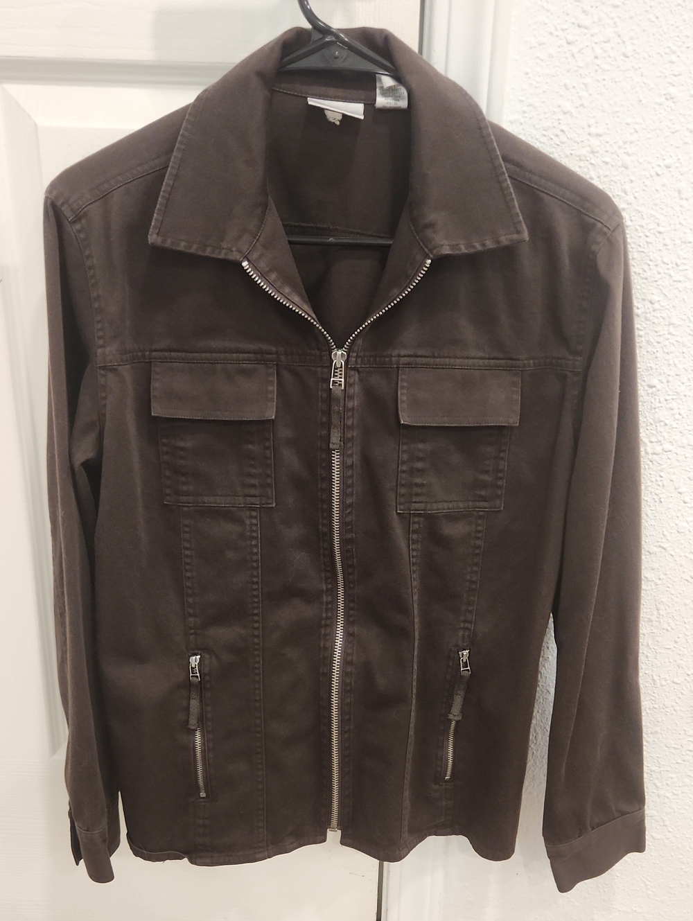 Chico's Dark Brown Zip-Front Military Utility Jacket